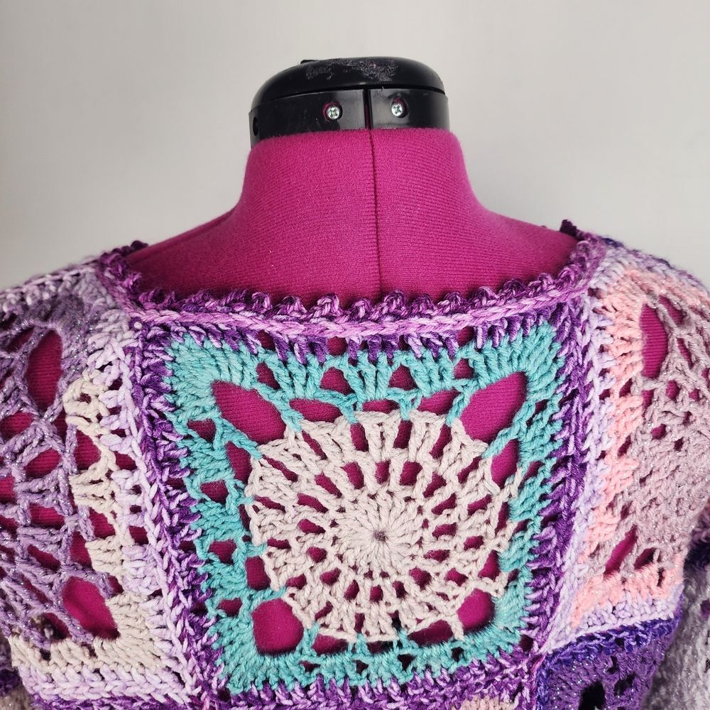 New Handmade Boho Crochet Granny Square Top - Vibrant Patchwork Festival Blouse - Picture 11 of 16